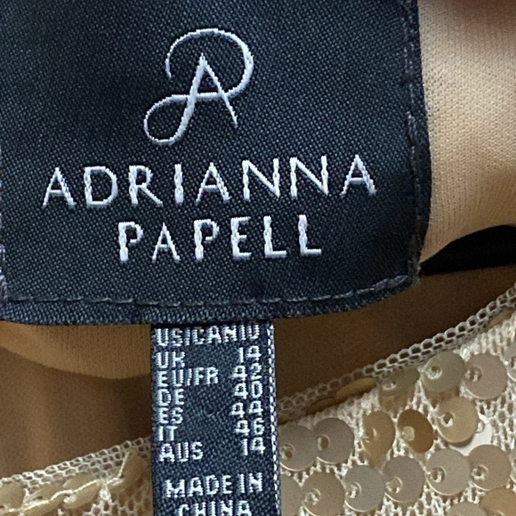 NWT ADRIANNA PAPELL WO SIZE 10 SHORT SLEEVE MIDI GOLD SEQUIN COCKTAIL DRESS - Picture 2 of 13